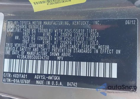 2013 Toyota Venza Le из США, поврежденный, VIN 4T3BA3BB5DU034250